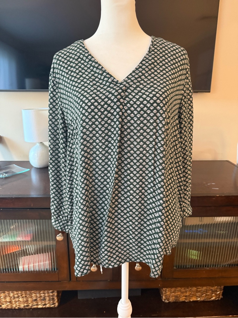 GAP Green Printed V-Neck Long Sleeve Blouse